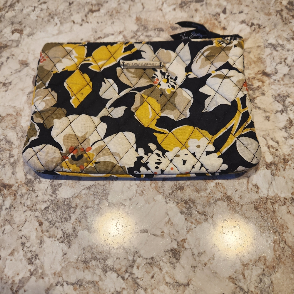 Vera Bradley Yellow and Black Quilted Floral Pouch